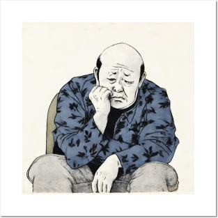 Asian painting. Sad old man thinking Posters and Art